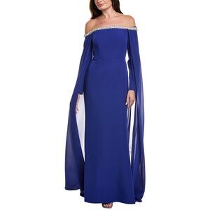 Rene Ruiz Womens Asymmetrical Neck Gown, Blue